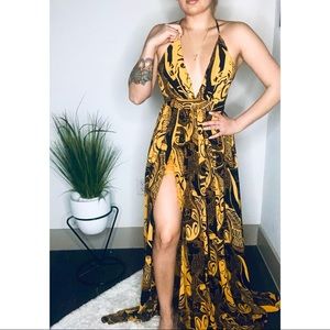 Gold Goddess flowy Maxi Dress